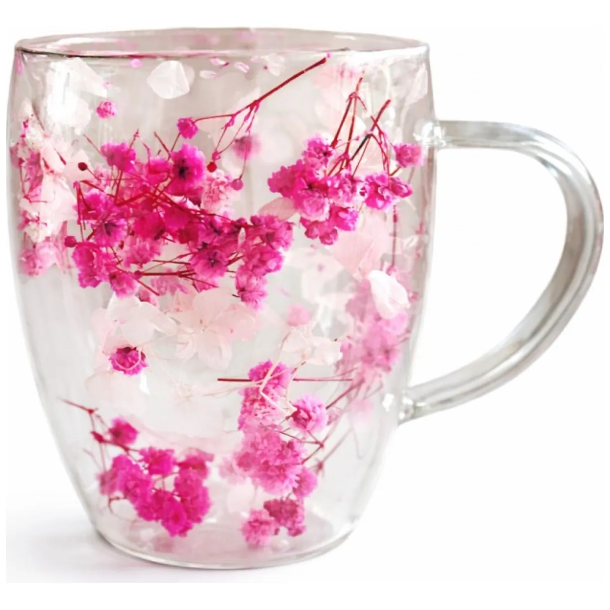 Szklanka termiczna z podwójną ścianką, gipsówką i hortensją róż 300 ml - obrazek 2