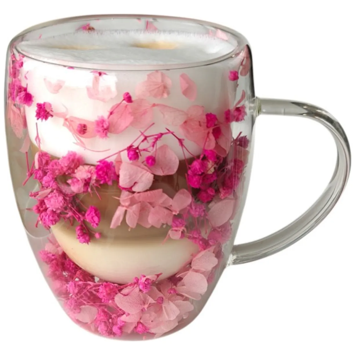Szklanka termiczna z podwójną ścianką, gipsówką i hortensją róż 300 ml - obrazek 7