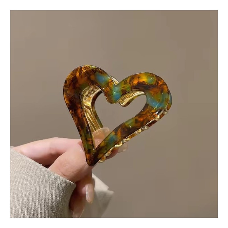 Spinka do włosów, klamra metalowa SERCE panterka zielona 6cm SP341ZIE - obrazek 3