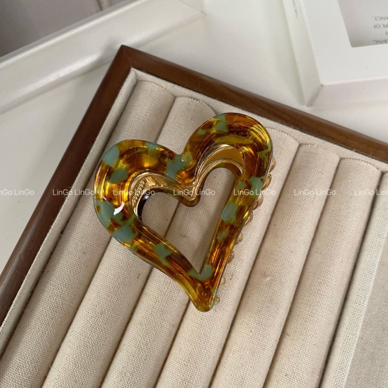 Spinka do włosów, klamra metalowa SERCE panterka zielona 6cm SP341ZIE - obrazek 4