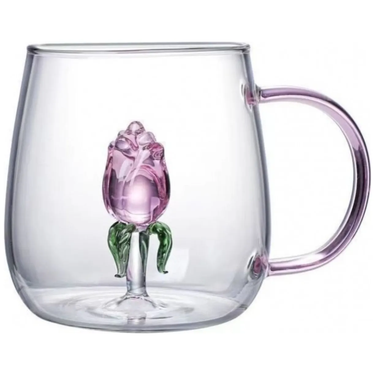 Szklanka ze szklanym tulipanem w środku, różowa rączka 400ml - SZK129 - obrazek 2