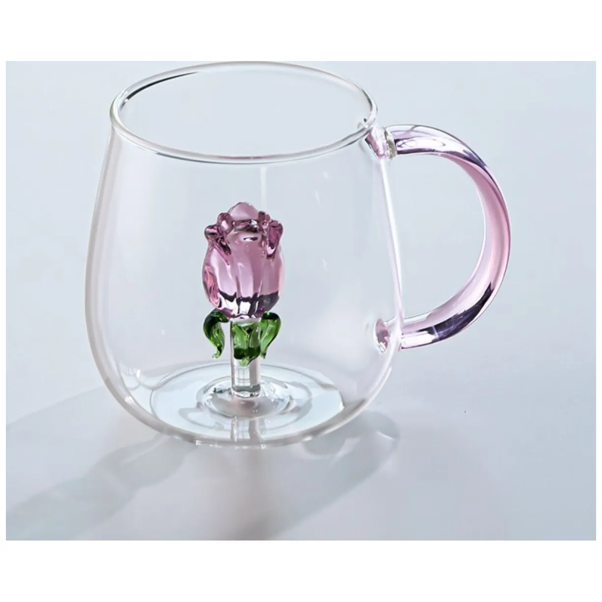 Szklanka ze szklanym tulipanem w środku, różowa rączka 400ml - SZK129 - obrazek 3