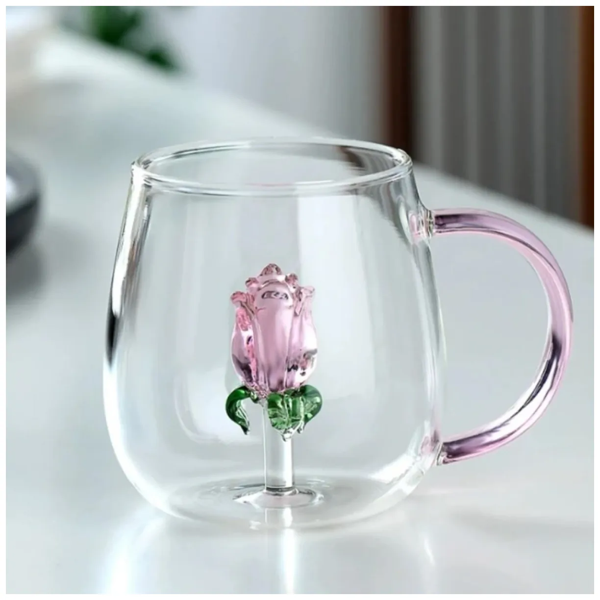 Szklanka ze szklanym tulipanem w środku, różowa rączka 400ml - SZK129 - obrazek 6