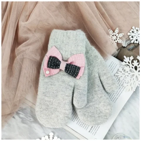 RĘKAWICZKI CUTE KOKARDKI SZARE REK133