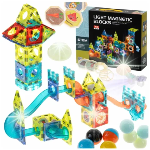 Klocki magnetyczne marble tor kulkowy świecący 75 elementów