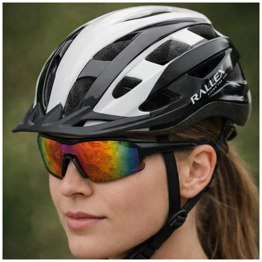 Kask rowerowy na rower RALLEX damski męski regulowany czarno-biały M 54-58cm - obrazek 7