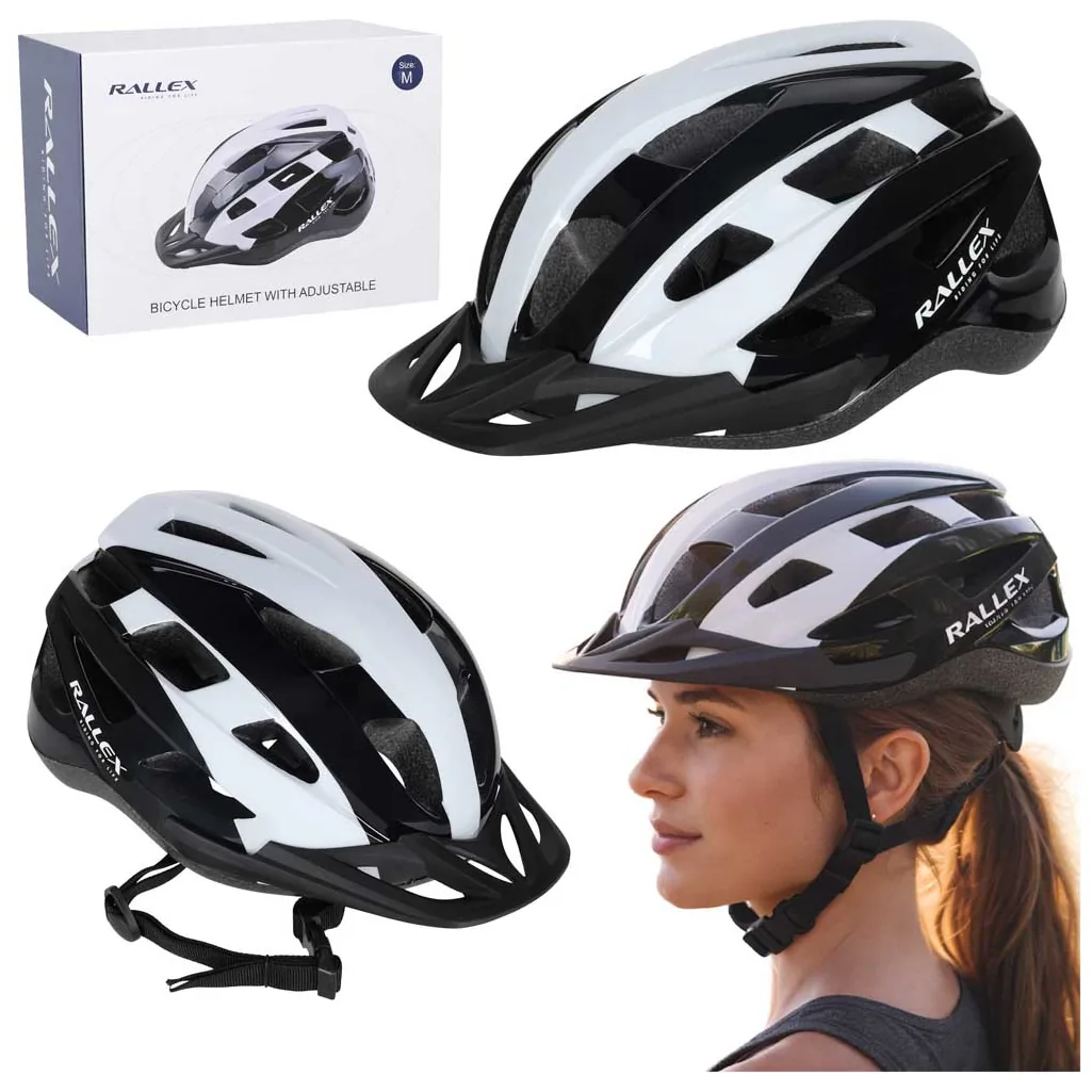 Kask rowerowy na rower RALLEX damski męski regulowany czarno-biały M 54-58cm - obrazek 9