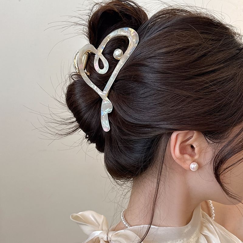 Spinka do włosów, klamra metalowa masa perłowa biała XL 12x6cm SP342B - obrazek 2