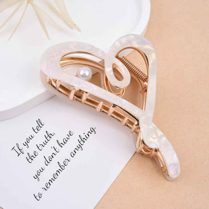 Spinka do włosów, klamra metalowa masa perłowa biała XL 12x6cm SP342B - obrazek 3