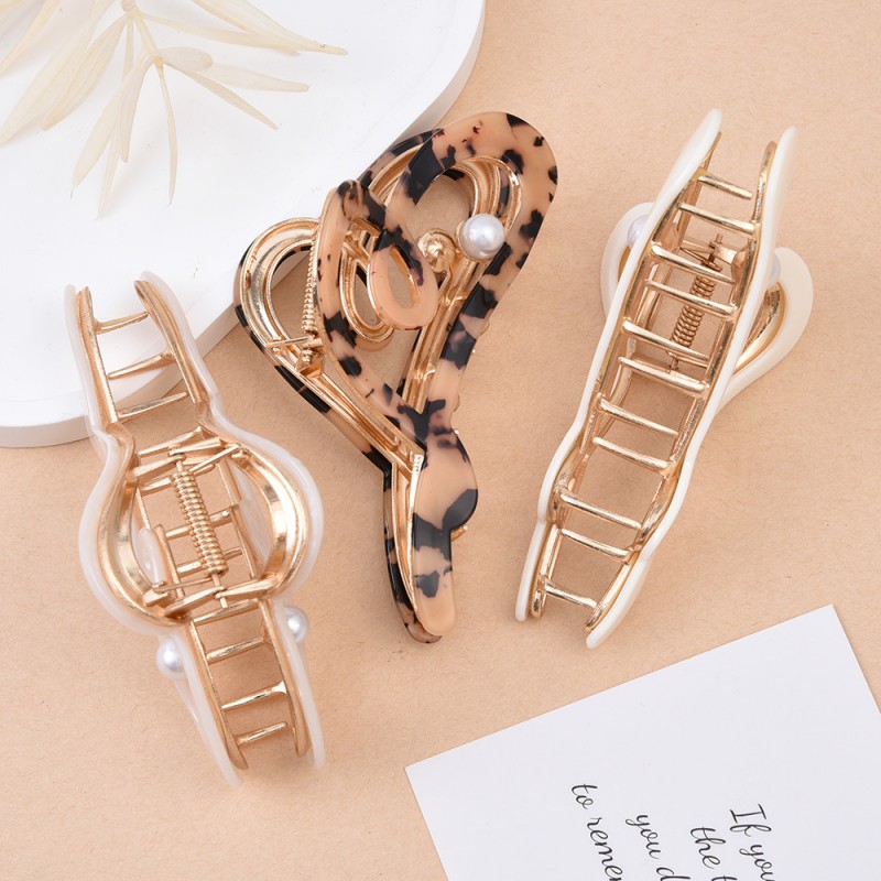 Spinka do włosów, klamra metalowa masa perłowa biała XL 12x6cm SP342B - obrazek 4