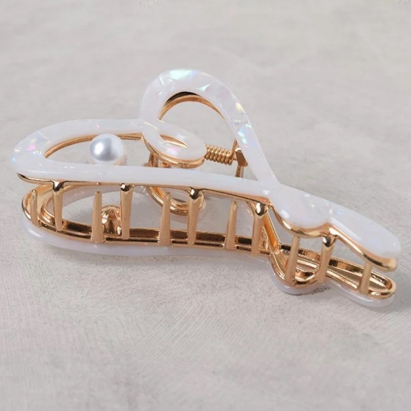 Spinka do włosów, klamra metalowa masa perłowa biała XL 12x6cm SP342B - obrazek 5