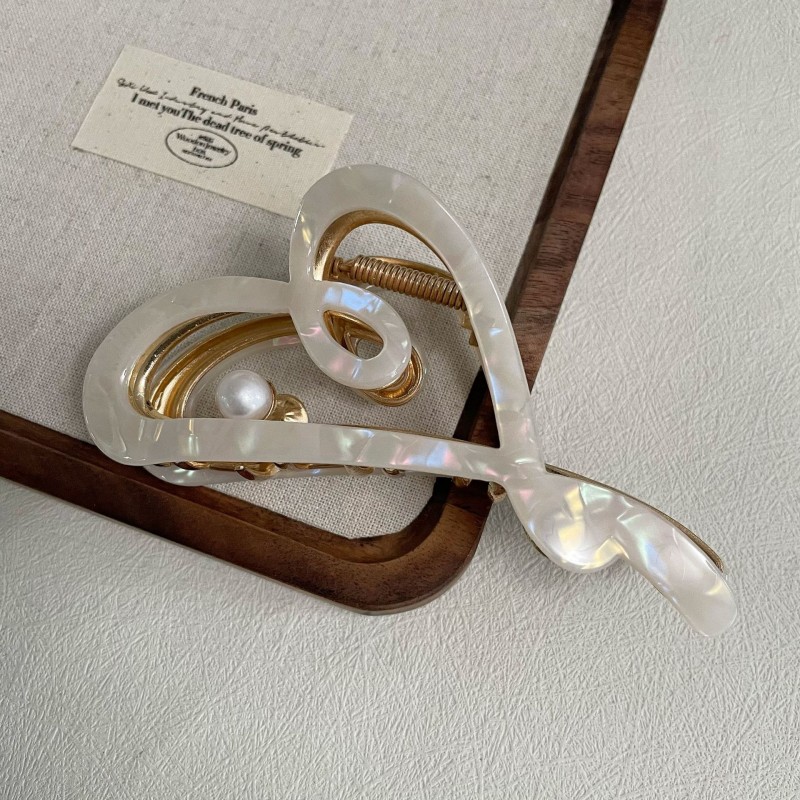 Spinka do włosów, klamra metalowa masa perłowa biała XL 12x6cm SP342B - obrazek 6