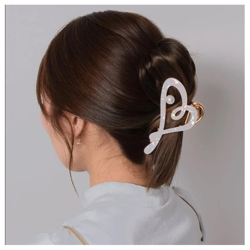 Spinka do włosów, klamra metalowa masa perłowa biała XL 12x6cm SP342B - obrazek 7