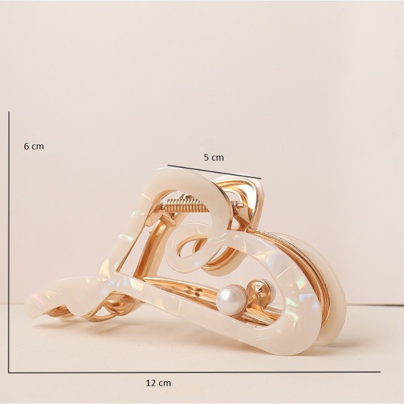 Spinka do włosów, klamra metalowa masa perłowa biała XL 12x6cm SP342B - obrazek 8