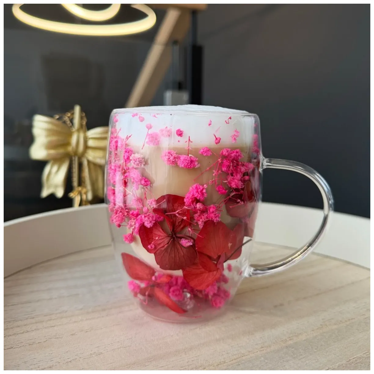 Szklanka termiczna z kwiatami w środku, gipsówka róż 300 ml 1szt SZK204 - obrazek 2