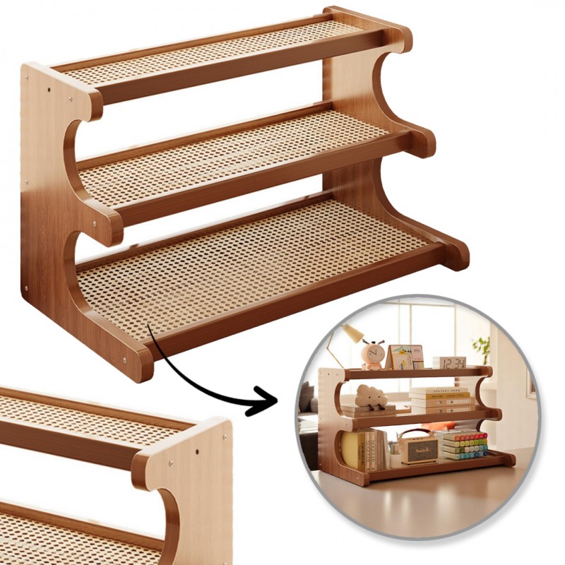 Wielofunkcyjny 3-poziomowy regał bambusowy, półka na biurko 19x50x31 cm SZ49
