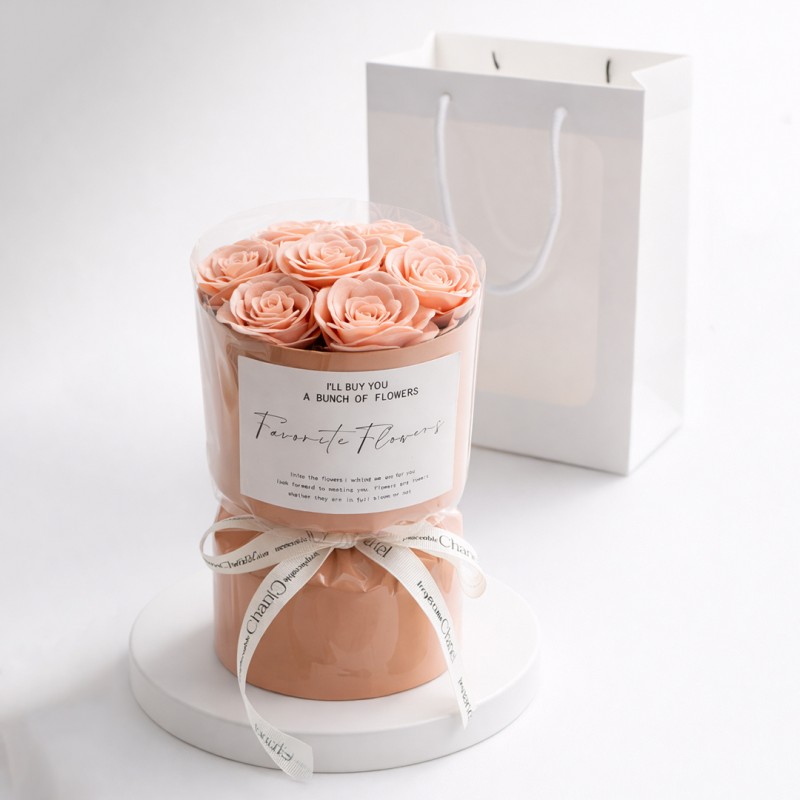 Flower box, bukiet zapachowych kwiatów mydlanych w pudełku,LED 7szt. BUK27R - obrazek 2