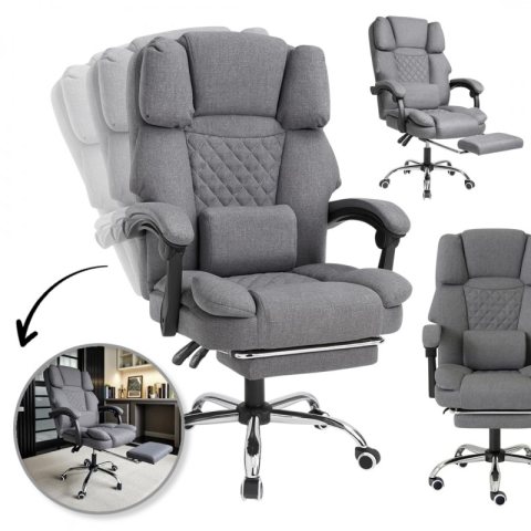 Fotel biurowy obrotowy MASTER z podnóżkiem i masażerem - szary MATERIAŁ KO32SZ