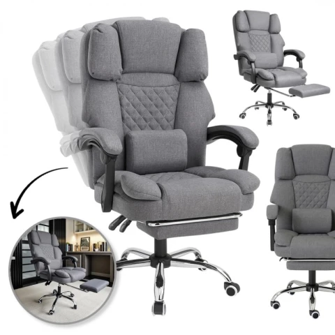 Fotel biurowy obrotowy MASTER z podnóżkiem i masażerem - szary MATERIAŁ KO32SZ