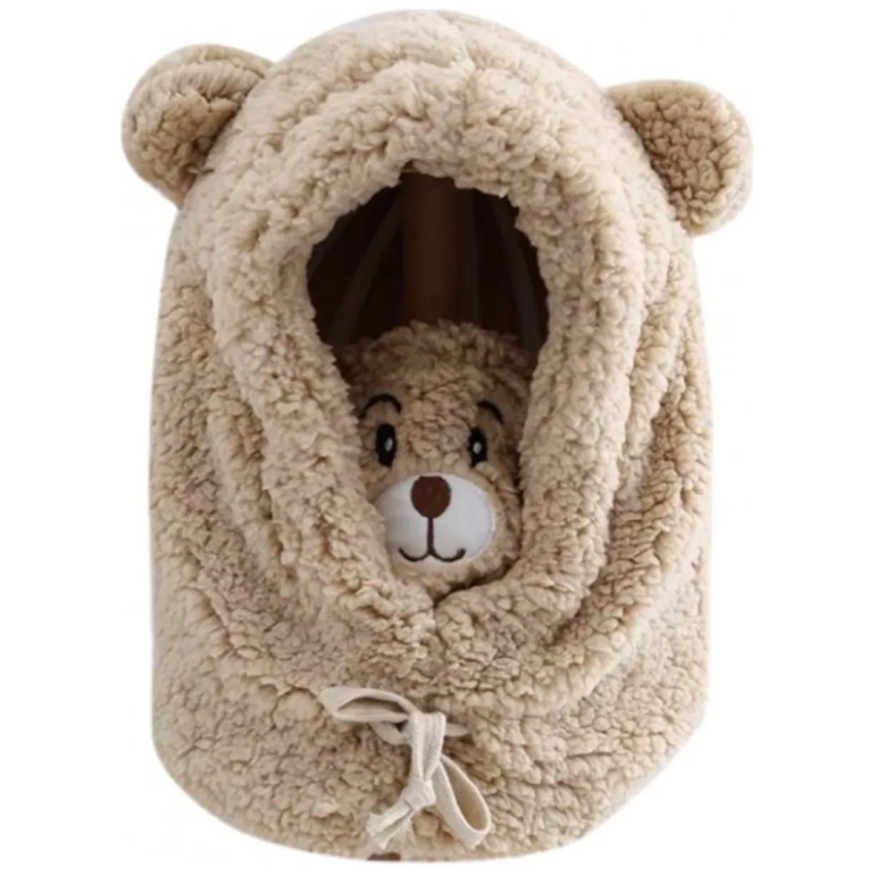 Czapka zimowa pluszowa z uszami misia + komin, 2 w 1 - brązowa CZ34WZ1