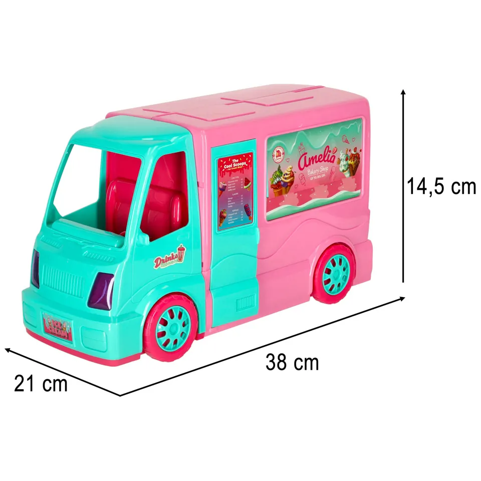 Różowy zestaw 2w1 kamper food truck dla lalek 21 akcesoriów - obrazek 11