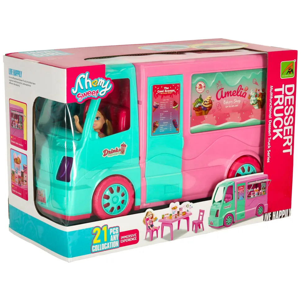 Różowy zestaw 2w1 kamper food truck dla lalek 21 akcesoriów - obrazek 12