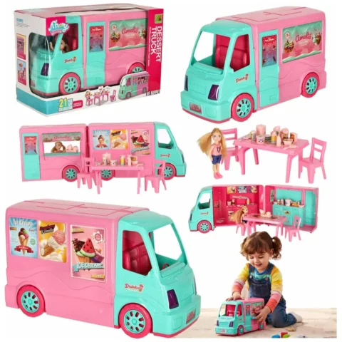 Samochód dla lalek kamper food truck zestaw 21 el.