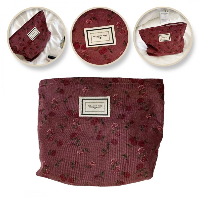 Kosmetyczka jednokomorowa różowa w czerwone kwiatuszki 25 x 5 x18 cm KS118 - obrazek 3