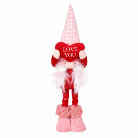Krasnal Skrzat Walentynkowy, Figurka stojąca wysoka Różowy z Sercem LOVE YOU KSN61