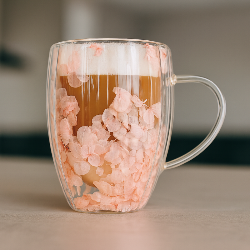 Szklanka termiczna ryflowana z kwiatami w środku, gipsówka róż 300 ml 1szt SZK157 - obrazek 3