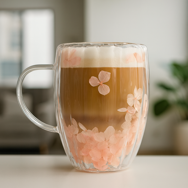 Szklanka termiczna ryflowana z kwiatami w środku, gipsówka róż 300 ml 1szt SZK157 - obrazek 4