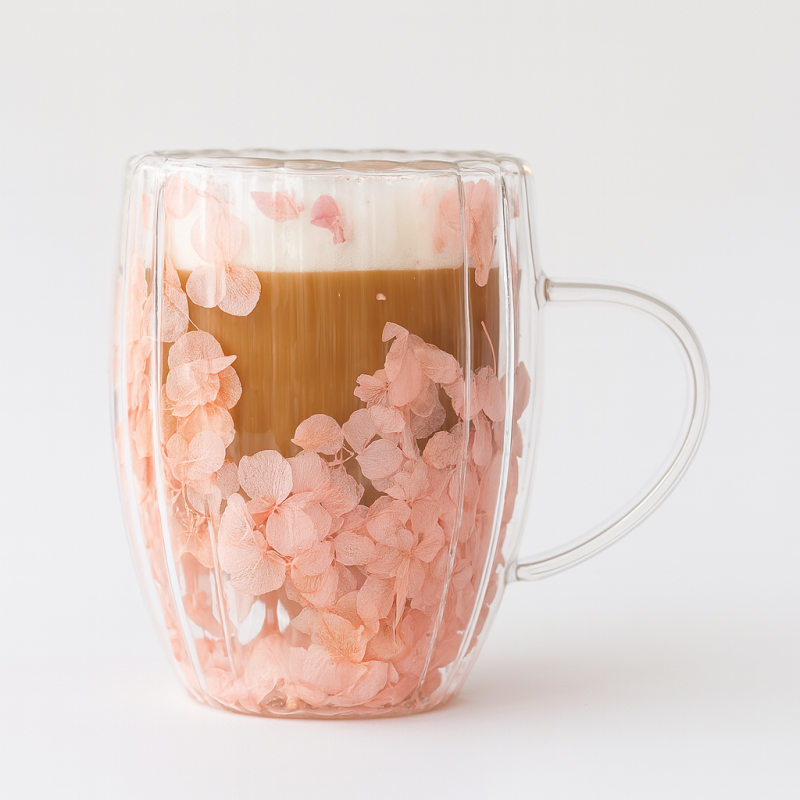 Szklanka termiczna ryflowana z kwiatami w środku, gipsówka róż 300 ml 1szt SZK157 - obrazek 5