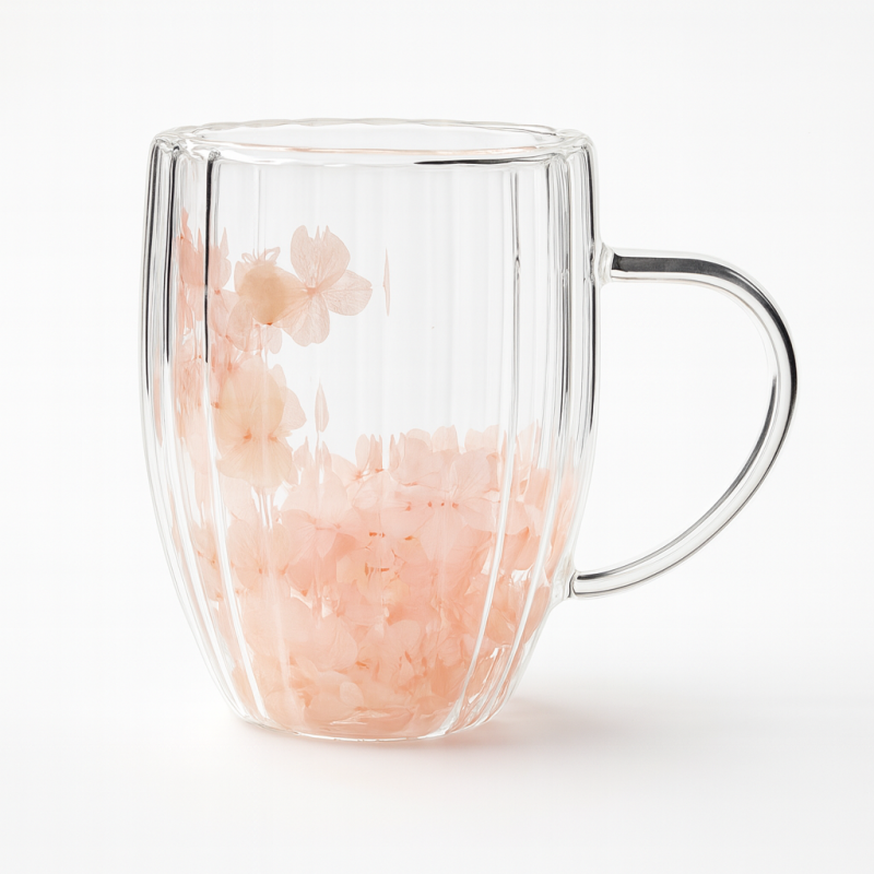 Szklanka termiczna ryflowana z kwiatami w środku, gipsówka róż 300 ml 1szt SZK157 - obrazek 6