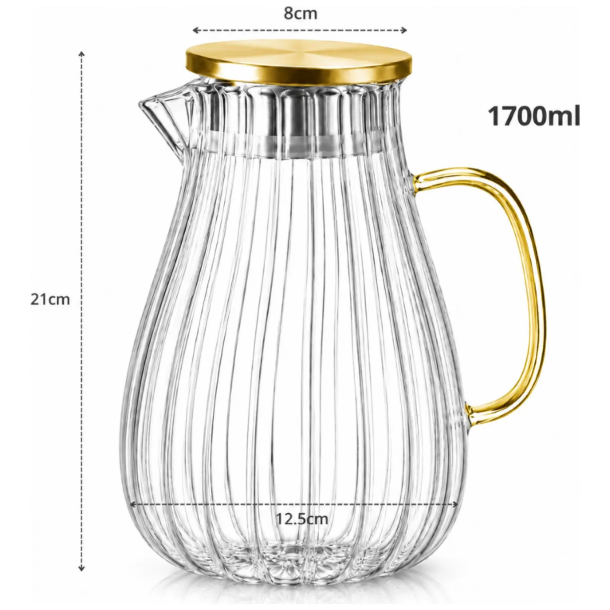 Dzbanek ryflowany szklany 1,7 l stylowy z pokrywką i uchwytem - obrazek 2