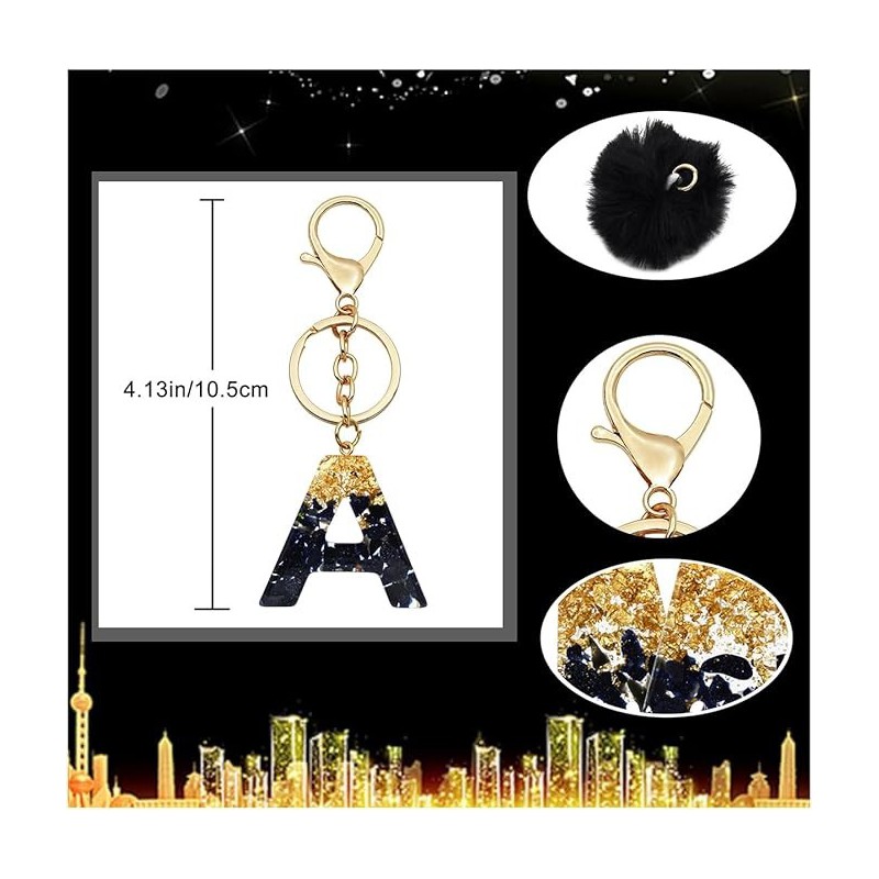 Brelok do kluczy LITERKA "J" czarno-złota z pomponem, żywica BRL342J - obrazek 2