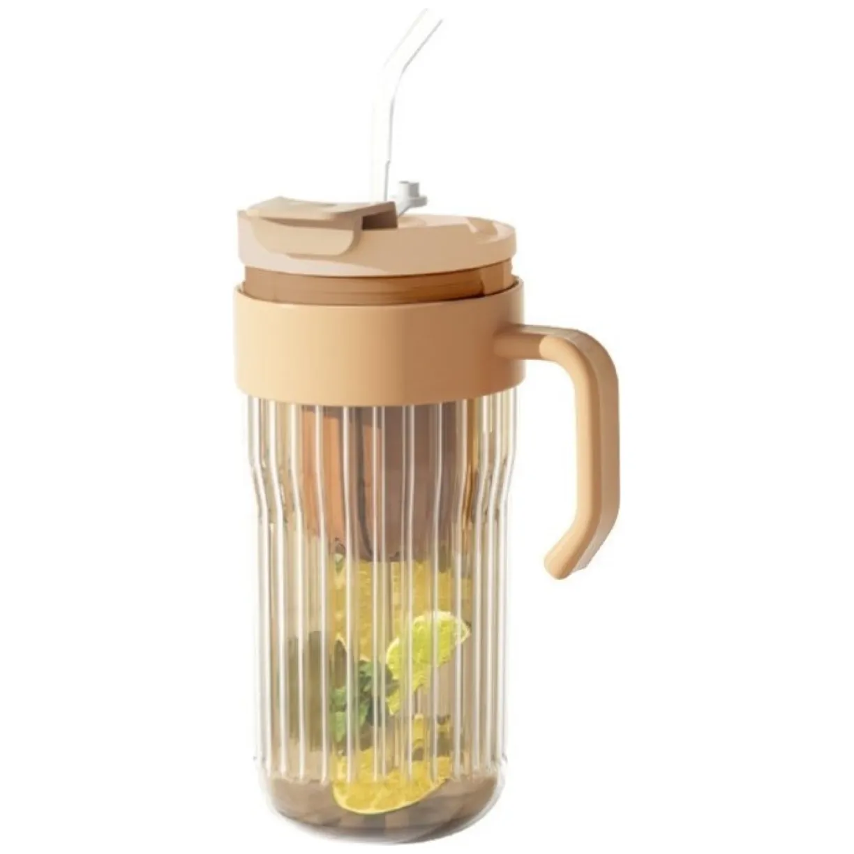 Kubek z ryflowanego szkła na Kawę Herbatę ze słomką, sitkiem i zamknięciem 550 ML CUP12BR - obrazek 2