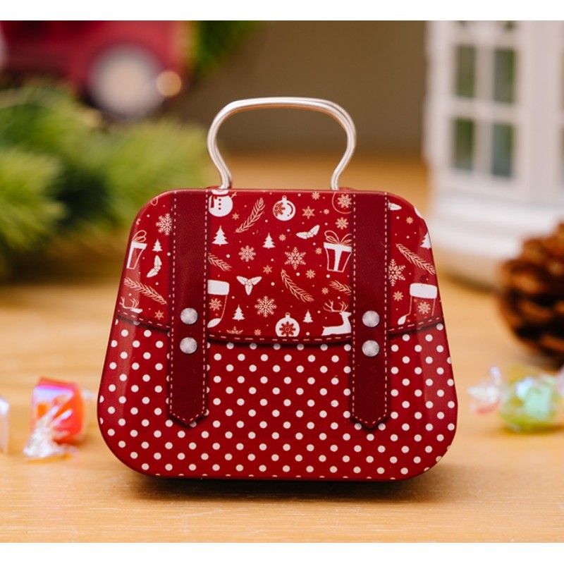 Metalowy pojemnik z uchwytem na cukierki czerwony 7cm x 5,5cm KSN164 - obrazek 2