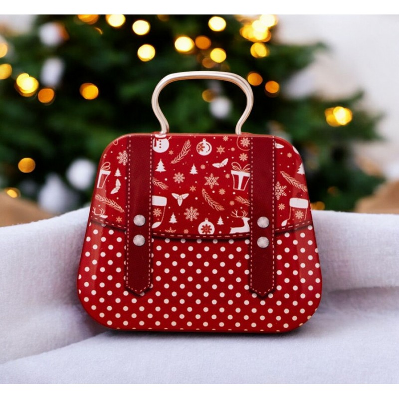 Metalowy pojemnik z uchwytem na cukierki czerwony 7cm x 5,5cm KSN164 - obrazek 4