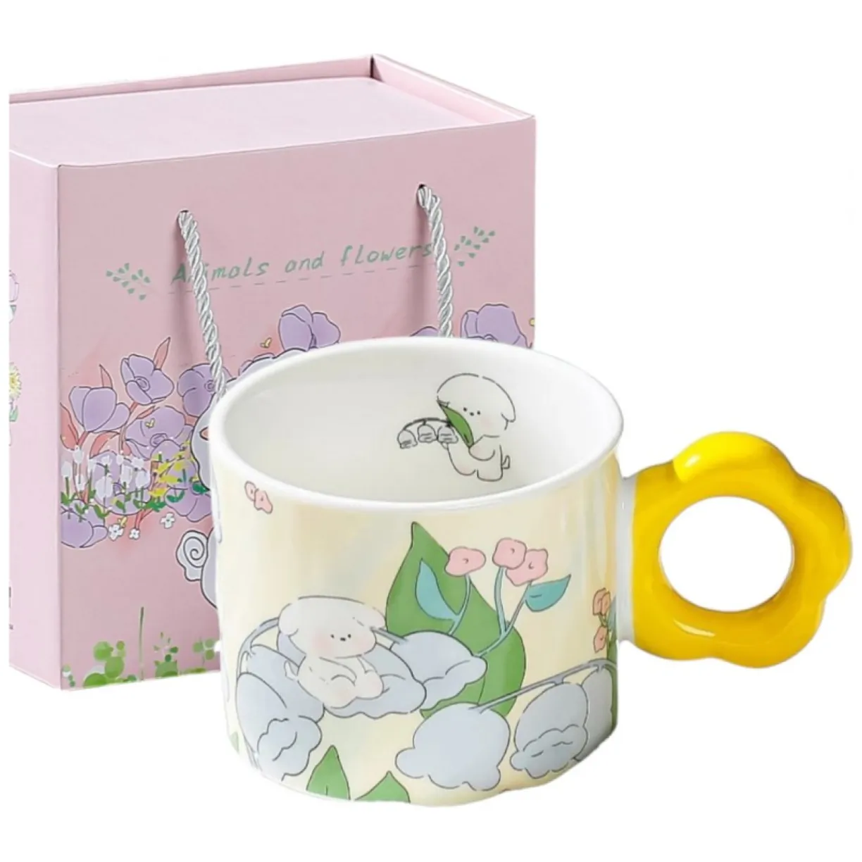 Kwiatowy Kubek z łyżeczką 280 ml + Pudełko na Prezent KB01ZO - obrazek 2