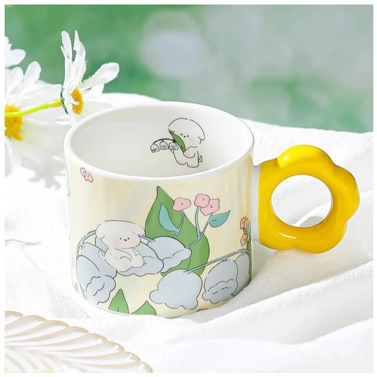 Kwiatowy Kubek z łyżeczką 280 ml + Pudełko na Prezent KB01ZO - obrazek 3