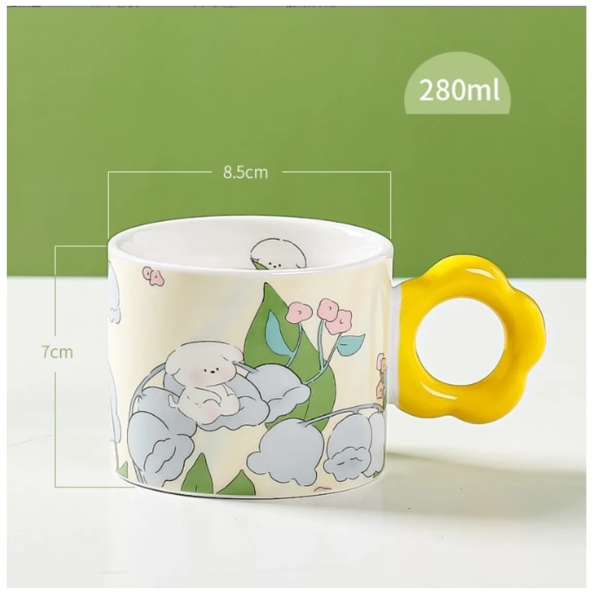 Kwiatowy Kubek z łyżeczką 280 ml + Pudełko na Prezent KB01ZO - obrazek 8