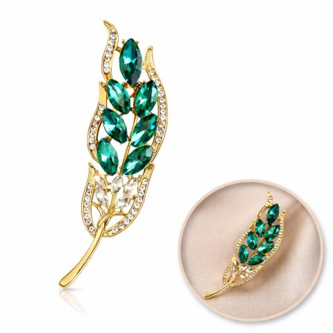 Broszka ozdobna - zielony kłos z cyrkoniami BZ214