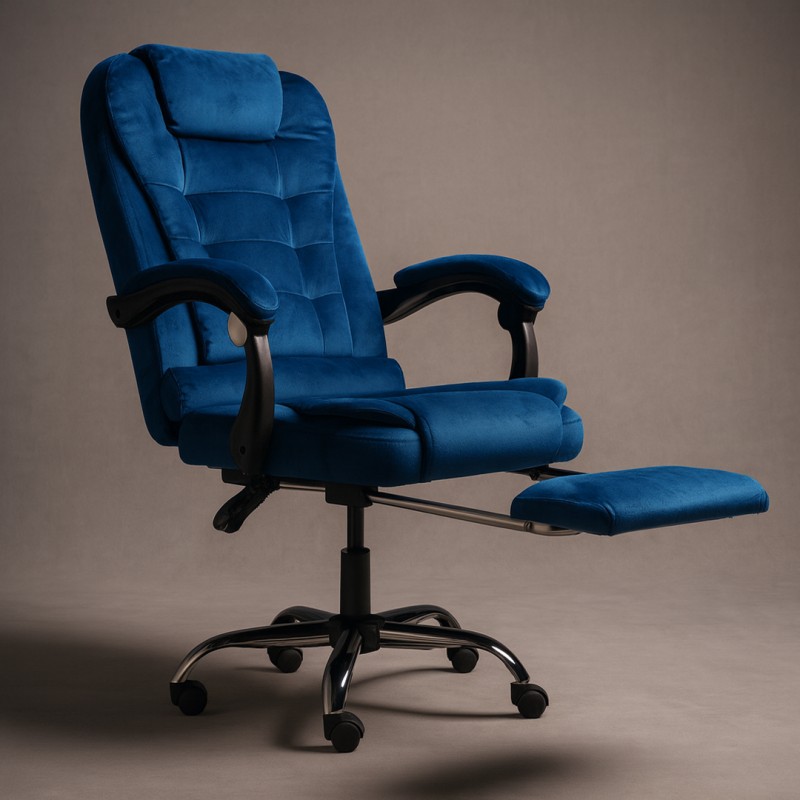 Fotel obrotowy BOSS z podnóżkiem i z masażerem - NIEBIESKI WELUR KO22NW-MAT - obrazek 2