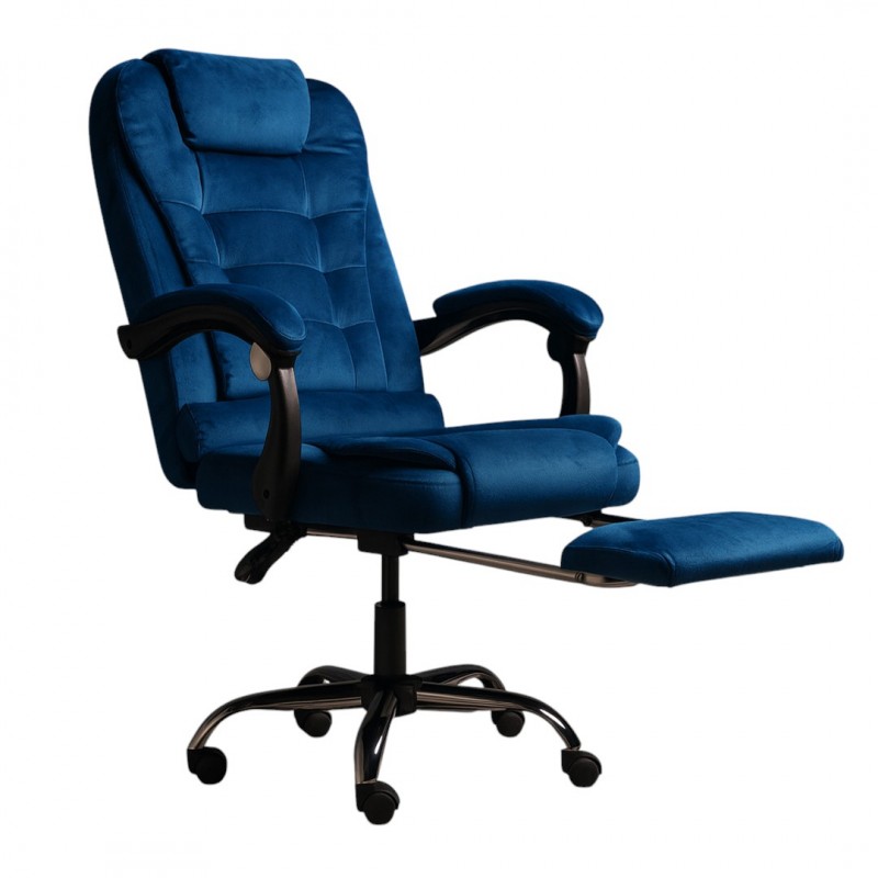 Fotel obrotowy BOSS z podnóżkiem i z masażerem - NIEBIESKI WELUR KO22NW-MAT - obrazek 3