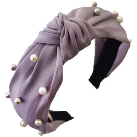 Opaska turban z materiału gruba perełki fiolet O227FIO
