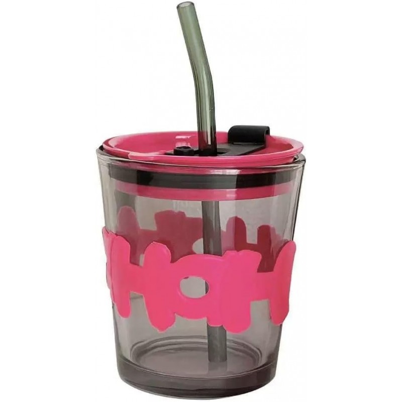 Kubek z kolorowego szkła na Kawę Herbatę ze słomką i zamknięciem 300 ML CUP13 - obrazek 2