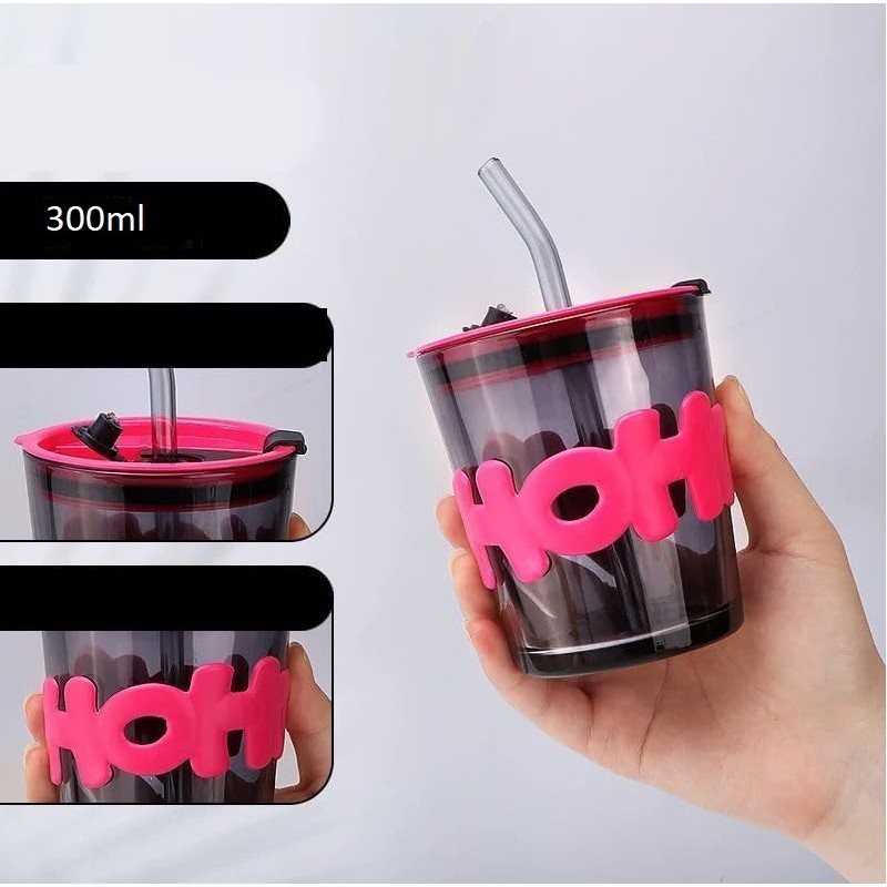 Kubek z kolorowego szkła na Kawę Herbatę ze słomką i zamknięciem 300 ML CUP13 - obrazek 4