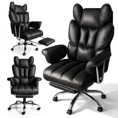Fotel biurowy obrotowy RELAX PRO z podnóżkiem - ecoskóra czarny KO50CZ