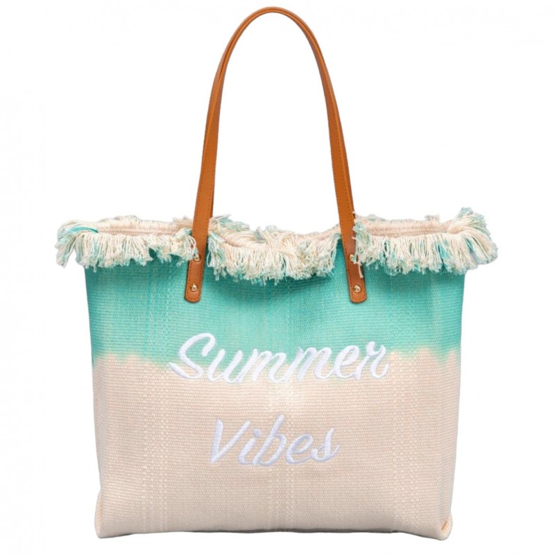 TORBA PLAŻOWA, Wakacyjna BOHO Z frędzlami zielona ombre, na zakupy TP14ZIE - obrazek 3