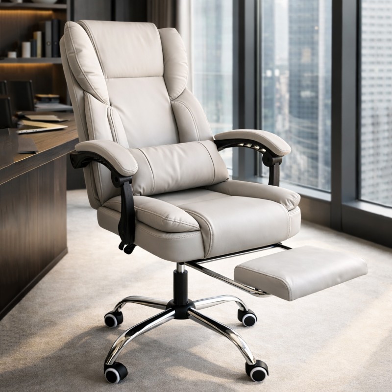 Fotel biurowy obrotowy SKYLINE z podnóżkiem - kremowa ekoskóra KO51K - obrazek 2